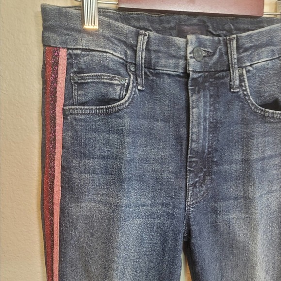 MOTHER LOOKER STRIPE ANKLE HERE KITTY GLITTER RACER SKINNY JEANS 26 - Picture 5 of 12